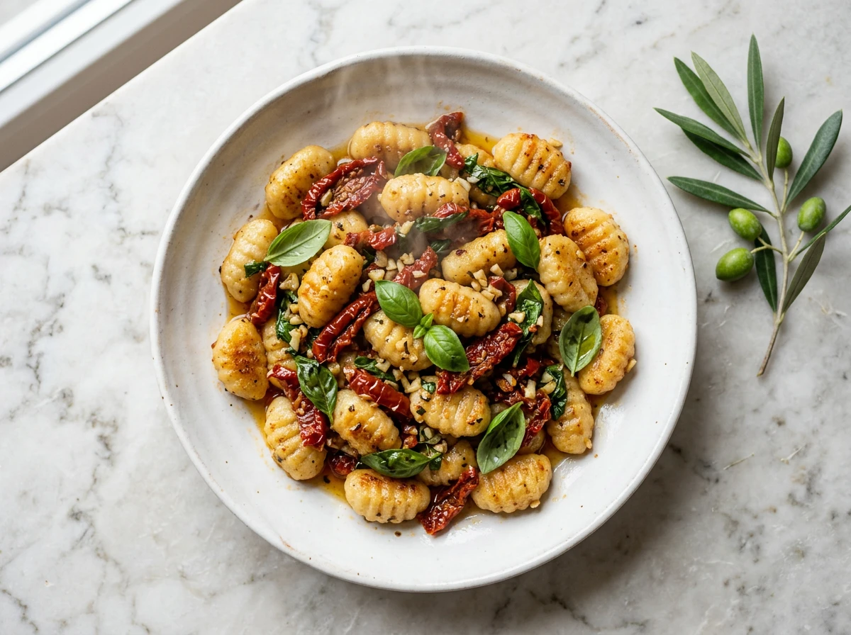 Potato Gnocchi with Basil and Sun-dried Tomatoes