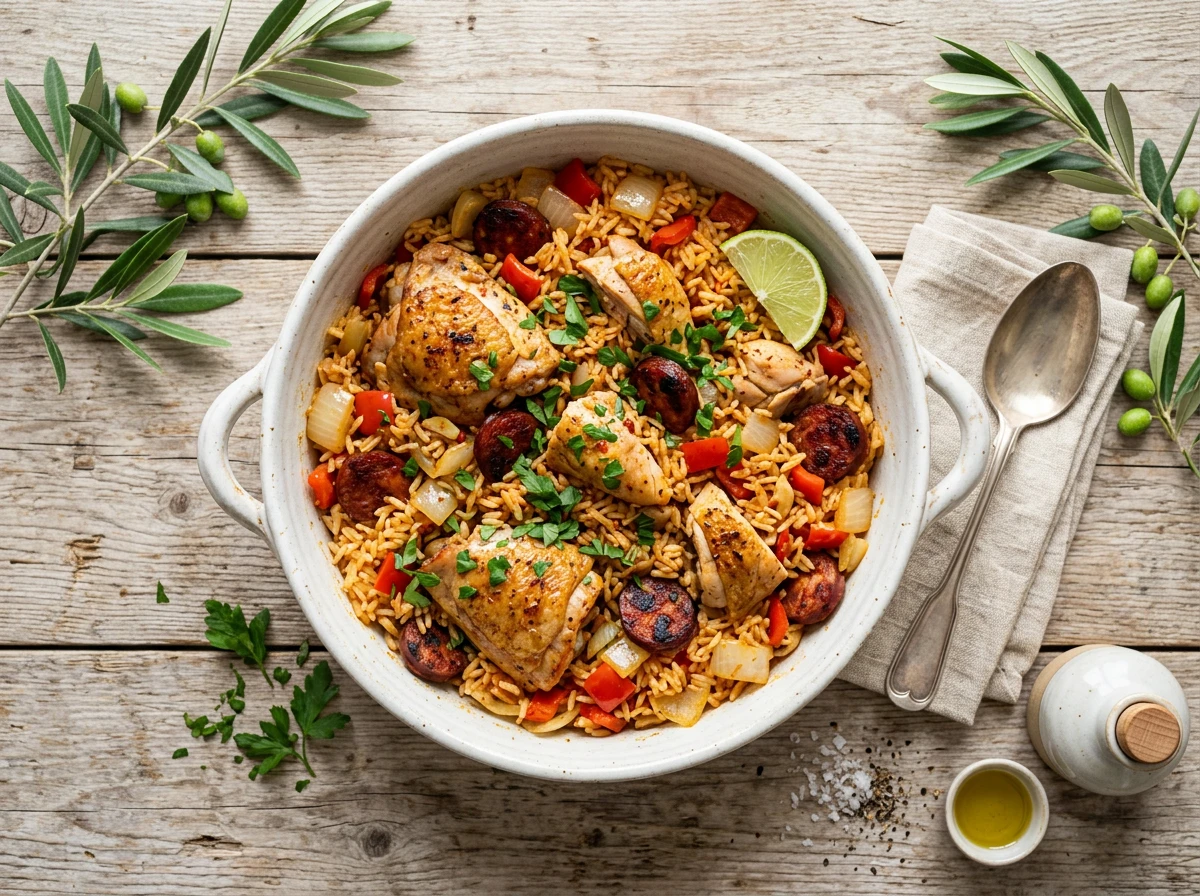 Hähnchen- und Chorizo-Reis-Topf