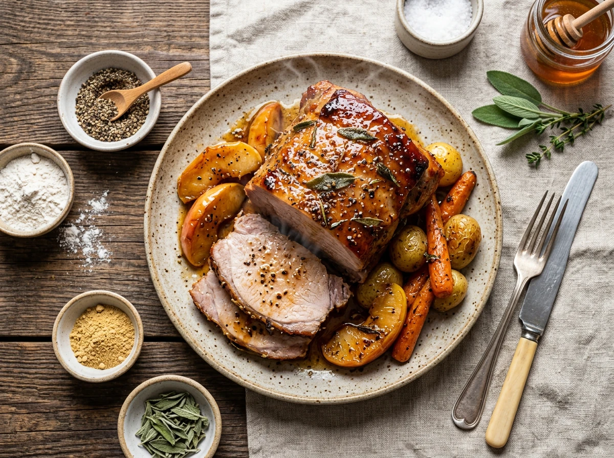 Honig-Apfel-glasierter Schweinebraten