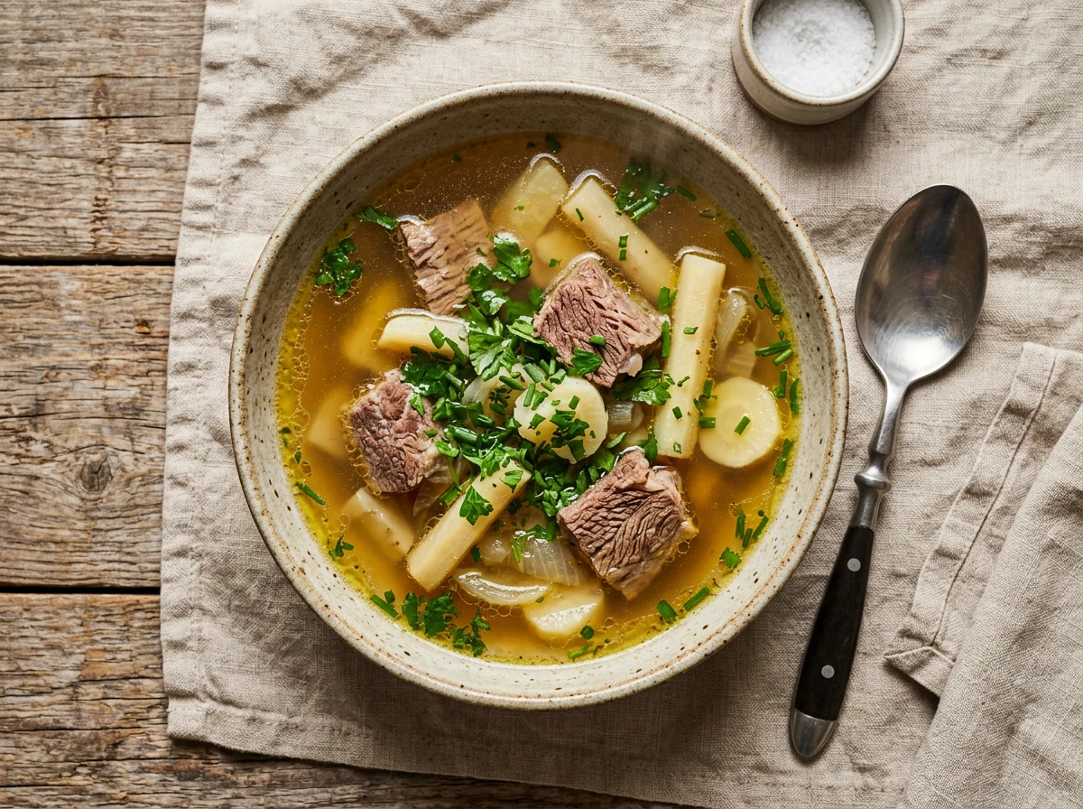 Klare weiße Rindfleischsuppe