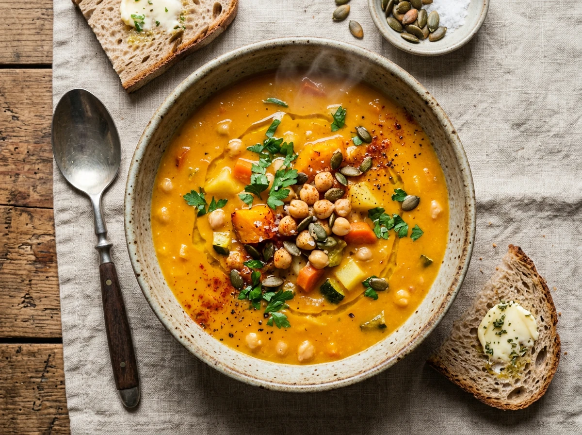Kürbissuppe mit Kichererbsen