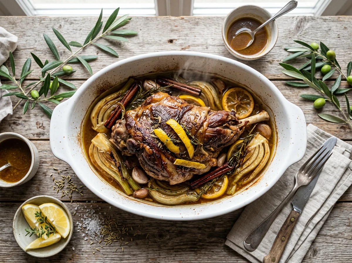 Slow-roast lamb with cinnamon, fennel & citrus