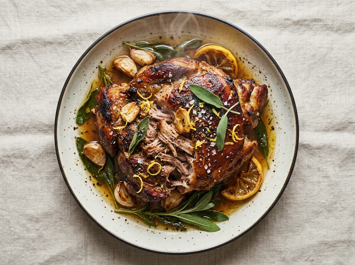Slow-roasted ham with lemon, garlic & sage