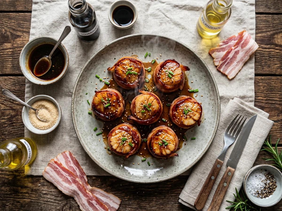 Mit Bacon umwickelte Jakobsmuscheln