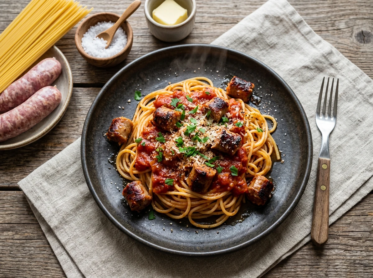 Nudeln mit Bratwurst