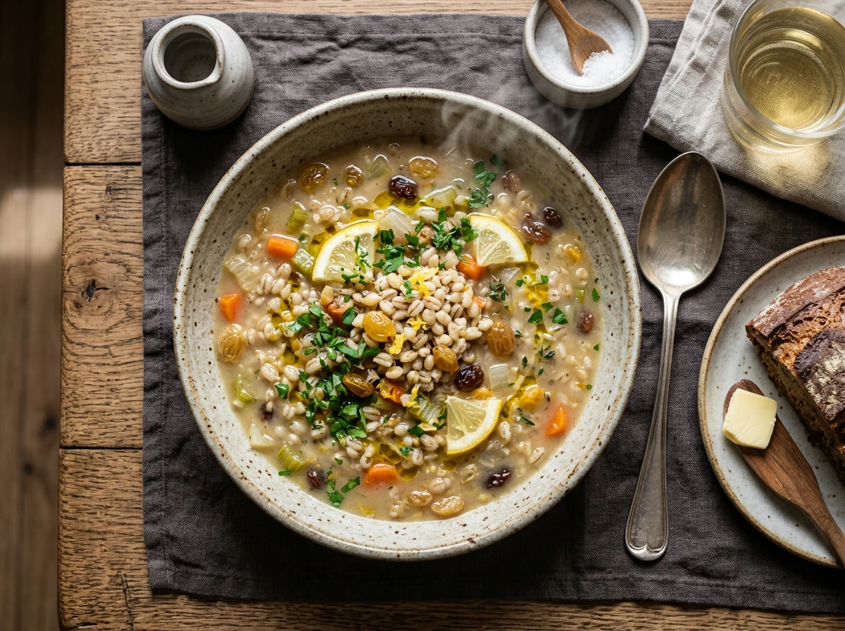 Perlgerstensuppe (Graupen) mit Weißwein