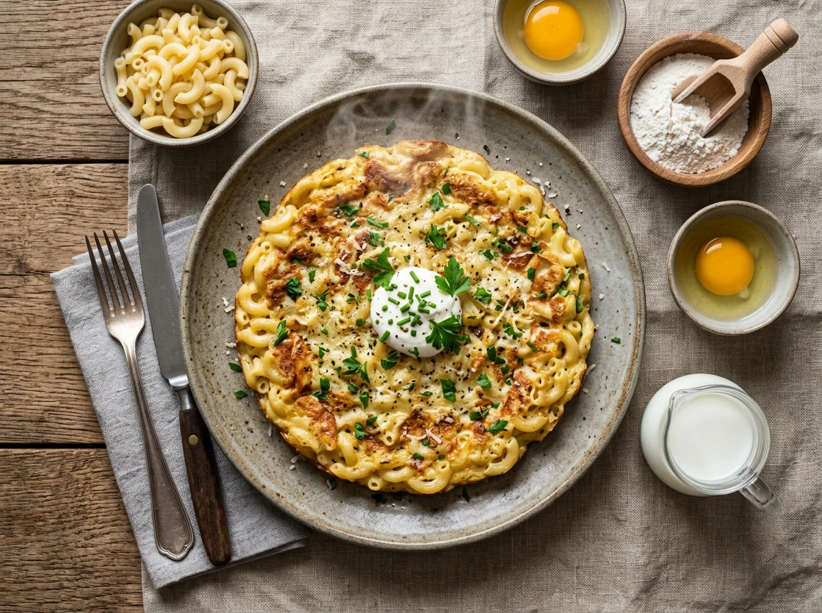 Pfannkuchen aus gekochten Nudeln