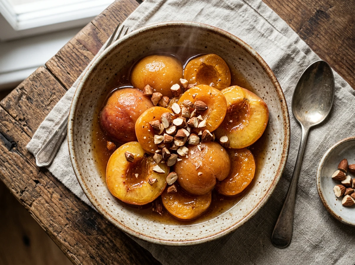 Pfirsiche und Aprikosen in Zuckerwein-Sirup