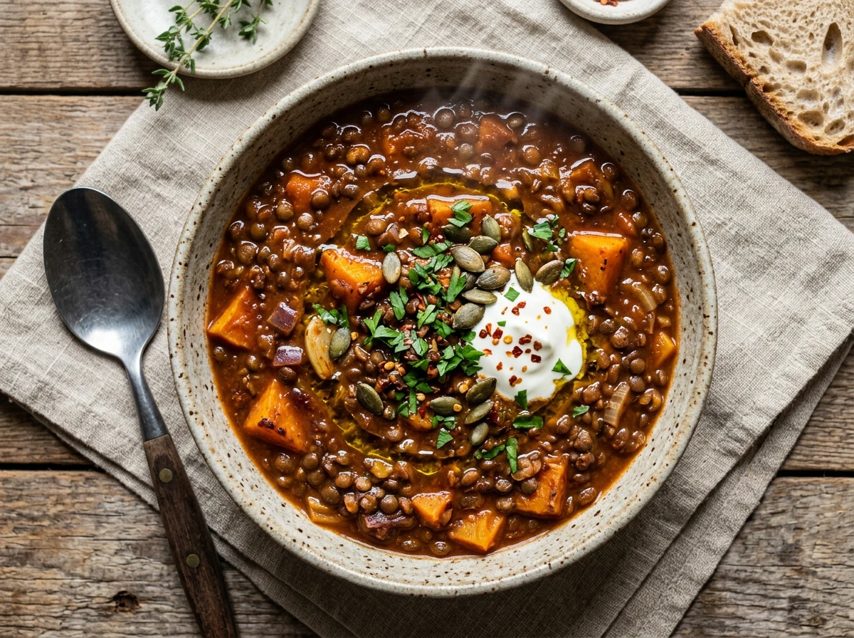 Rauchiges Linsen-Chili mit Kürbis