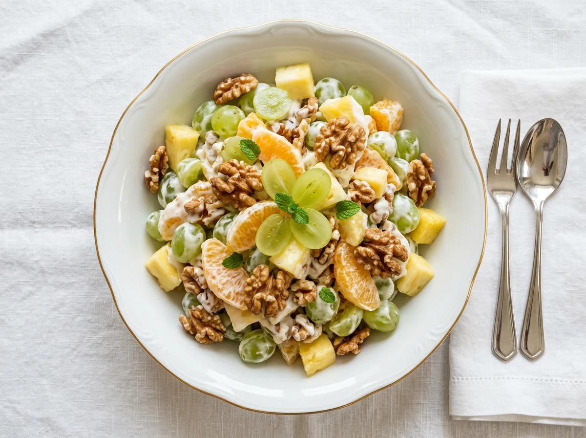 Salade Véronique (Fruit salad with cream and walnuts)