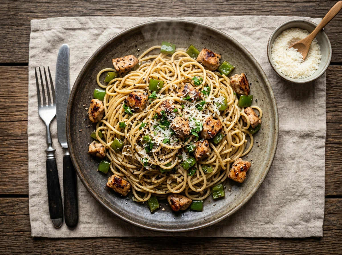 Schwarzpfeffer-Hähnchen-Spaghetti