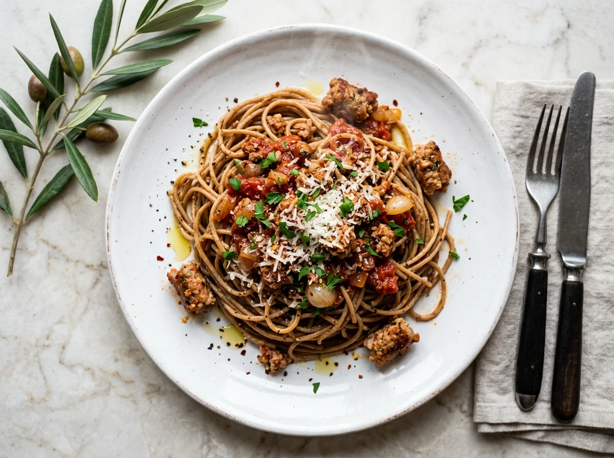 Simple Italian Sausage Spaghetti Dinner