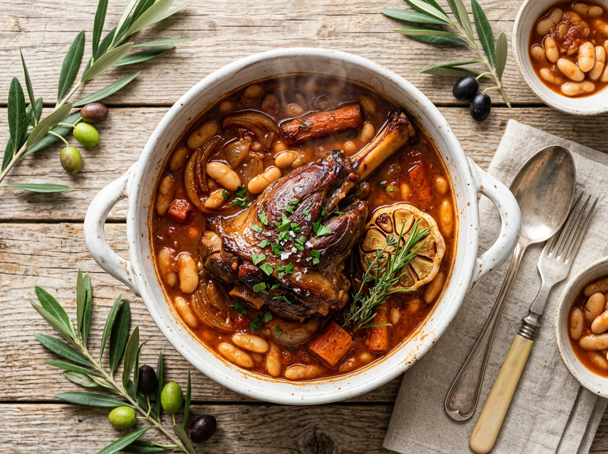 Spanish-style slow-cooked lamb shoulder & beans