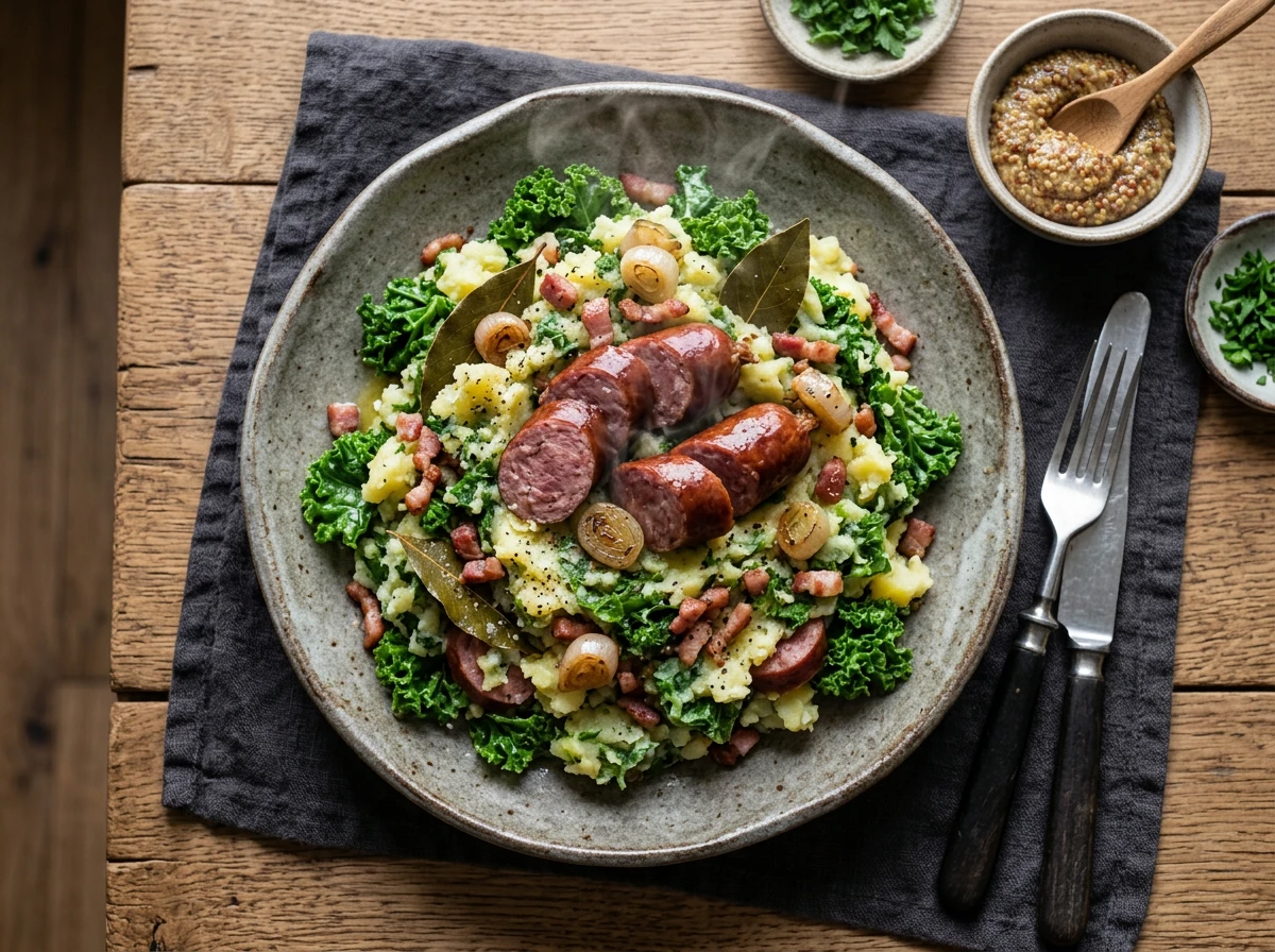 Stamppot (Grünkohl-Püree mit geräucherter Wurst)