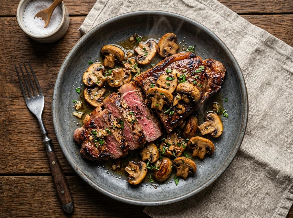 Steak mit Champignons