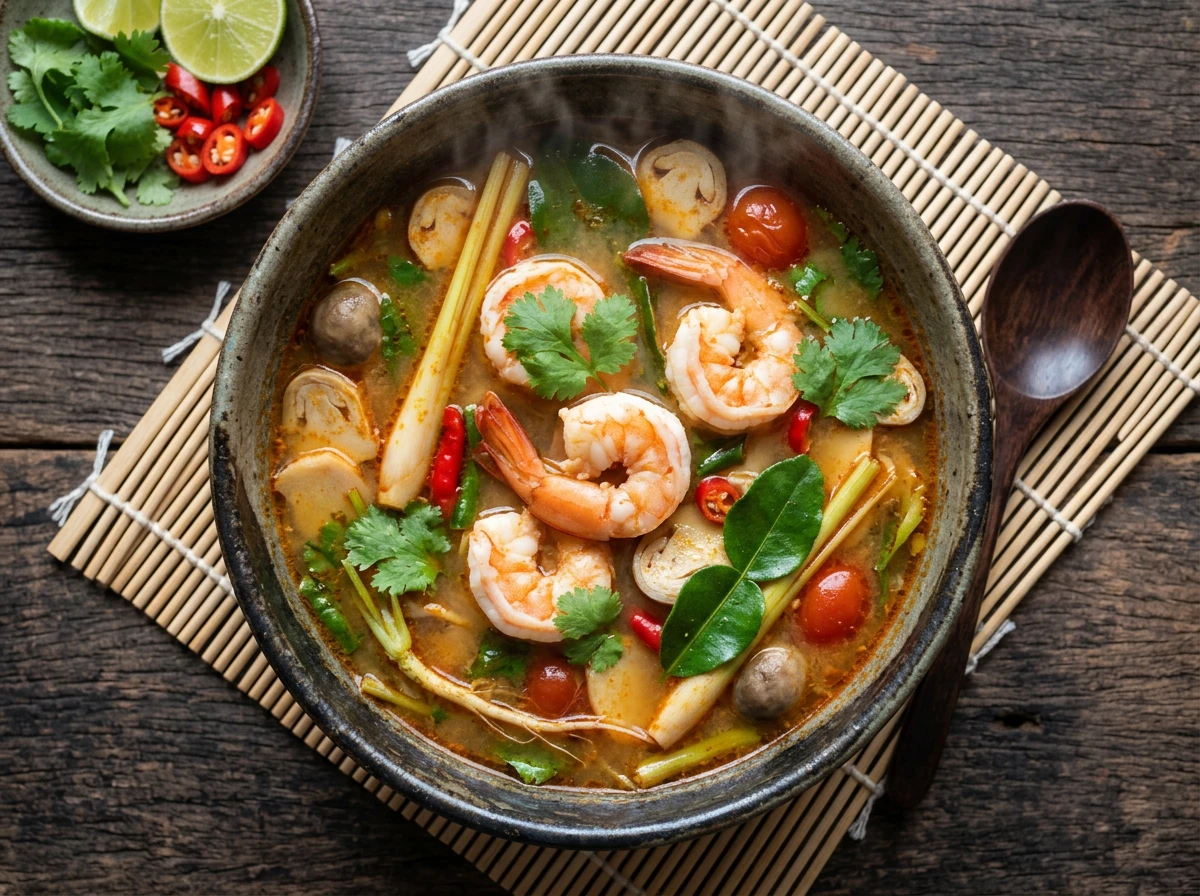 Tom yum (épicée et aigre) aux crevettes