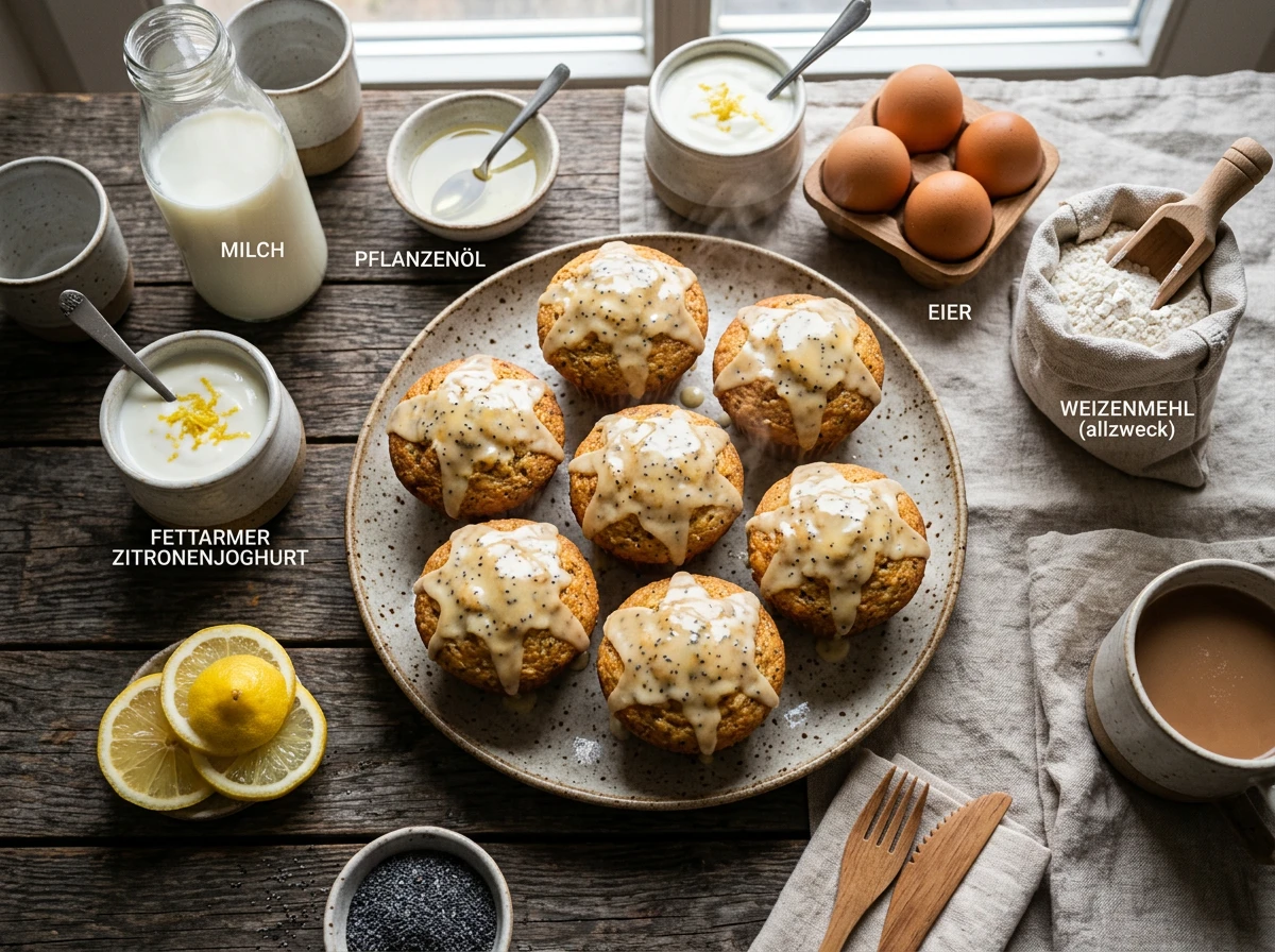 Zitronen-Mohn-Muffins (glasiert)