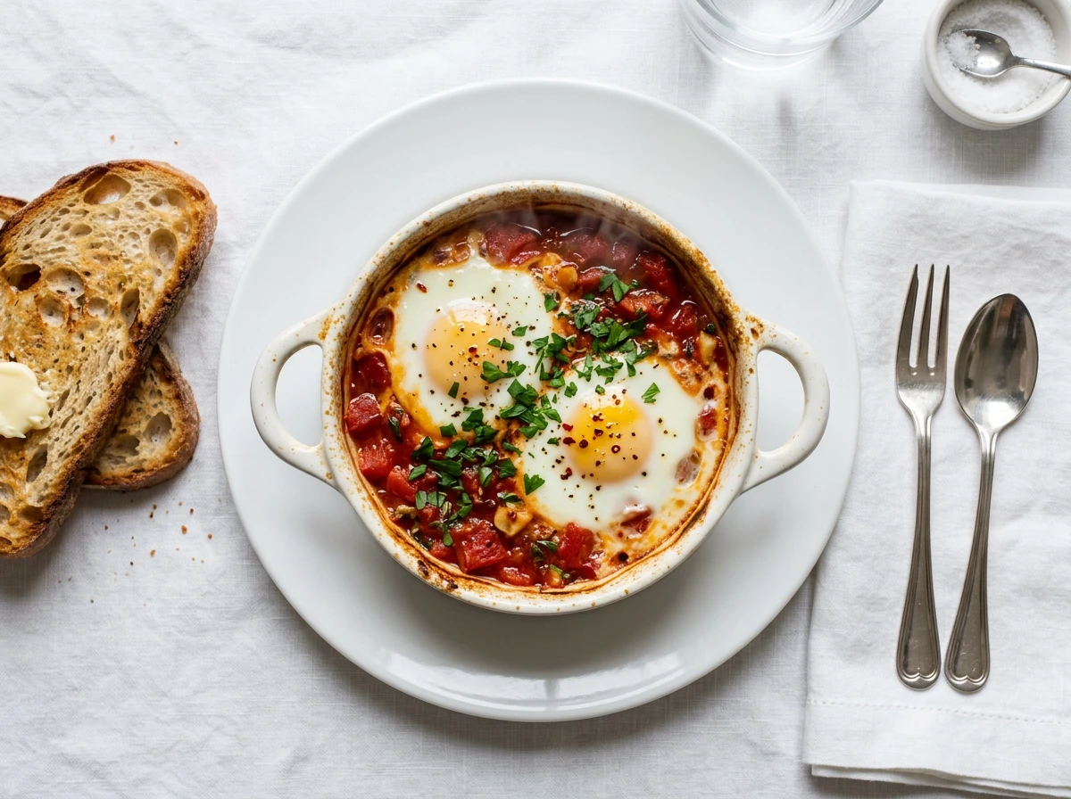 Eggs en cocotte with tomato