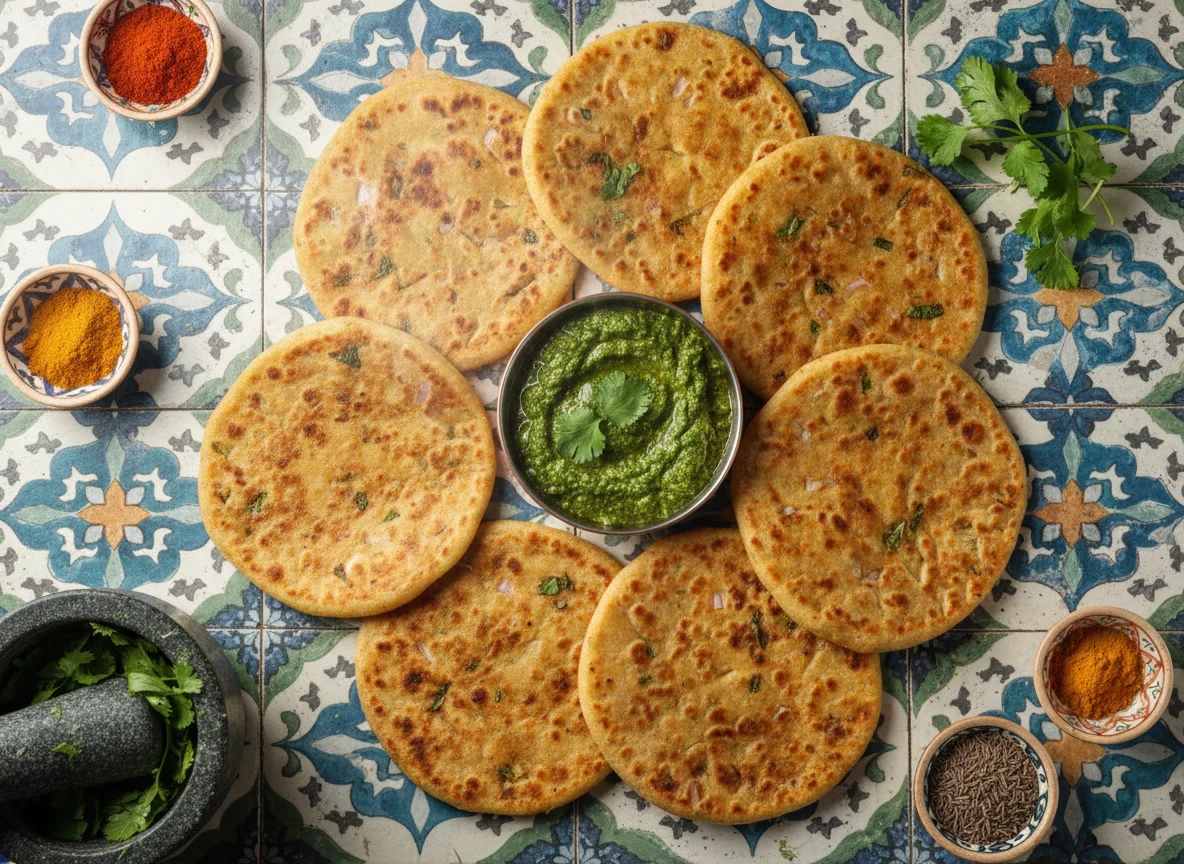 Aloo Paratha (Vegan) with Coriander Chutney
