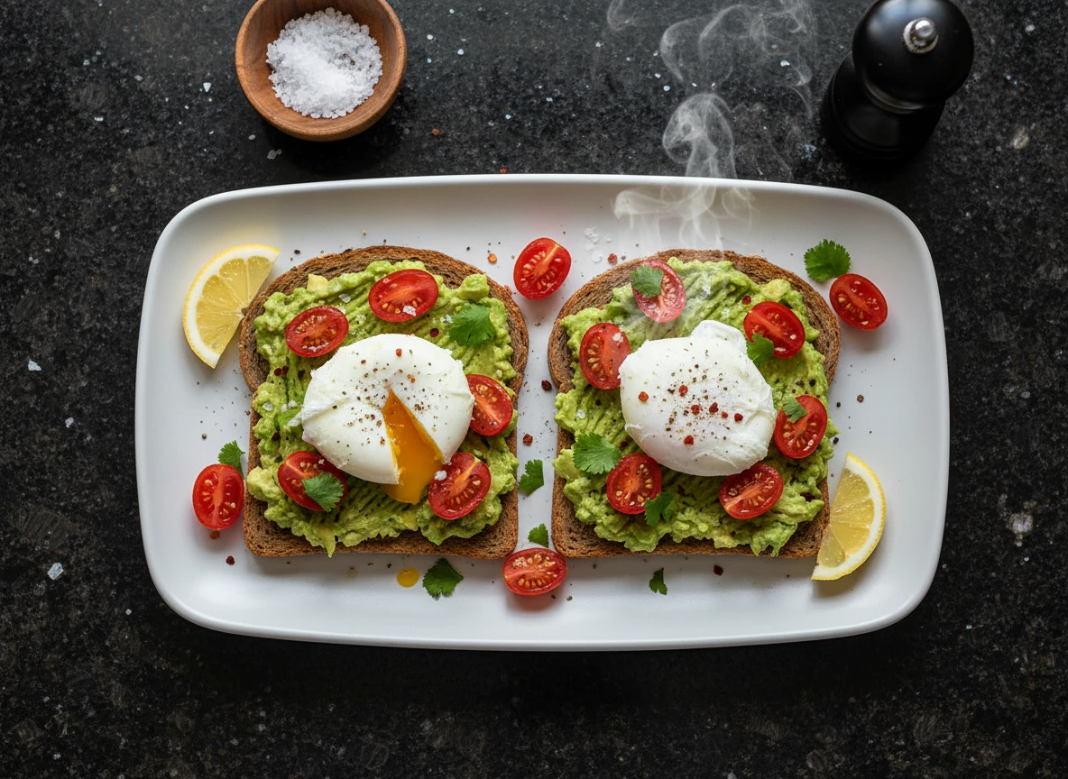 Avocado Toast Mit Pochiertem Ei Und Tomaten