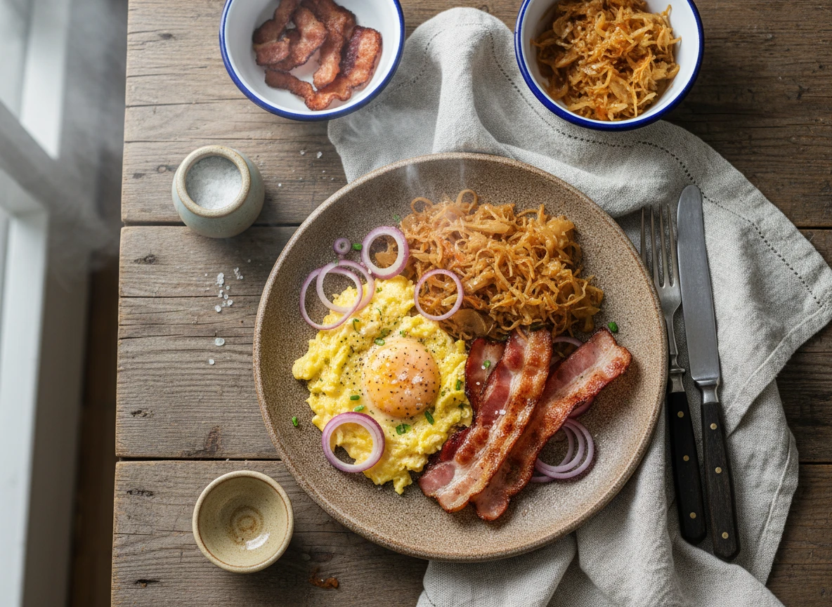 Baürnfrühstück Keto Mit Speck Und Saürkraut