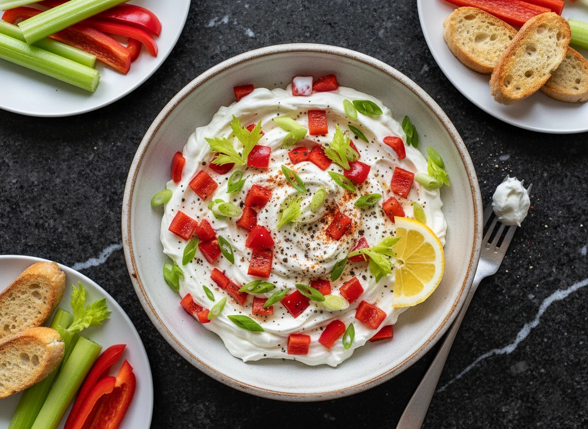 Dip crémeux au Skyr, poivrons et céleri