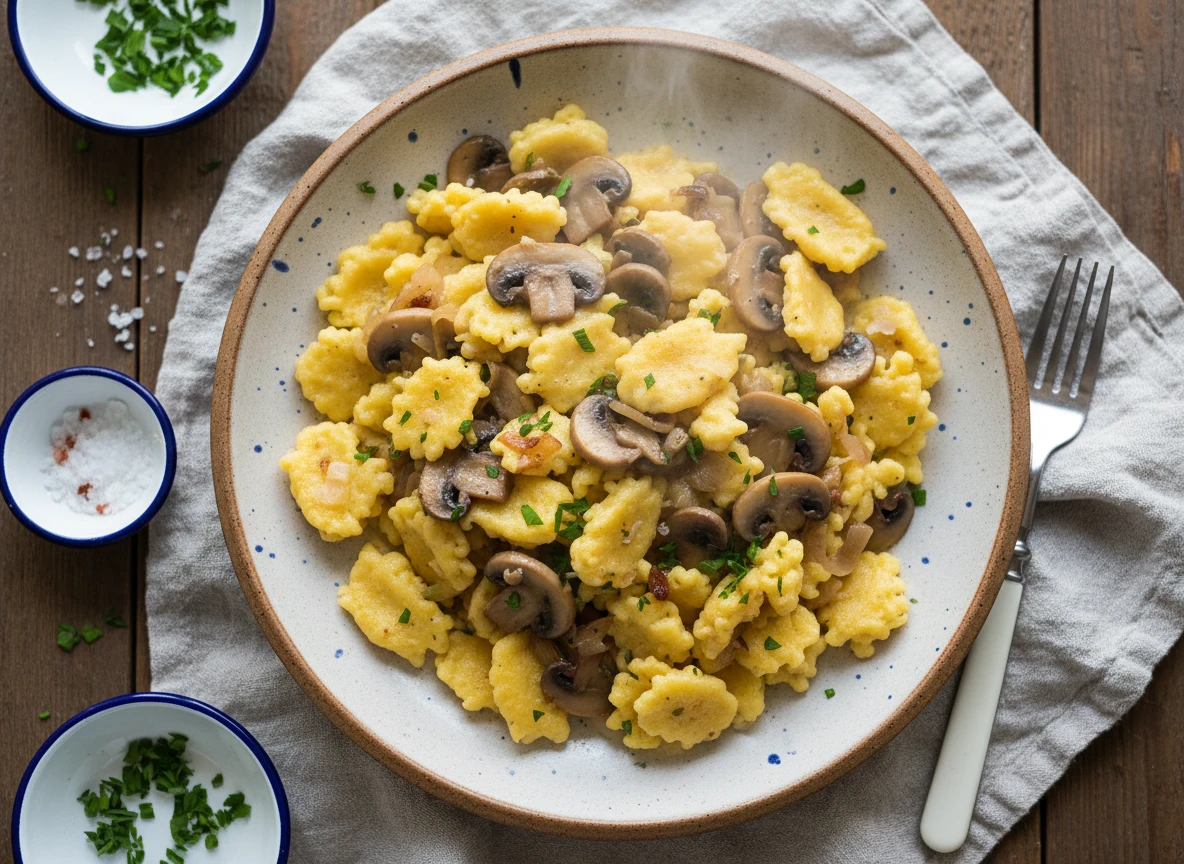 Champignon-Rahmgeschnetzeltes ohne Rahm mit Spätzle