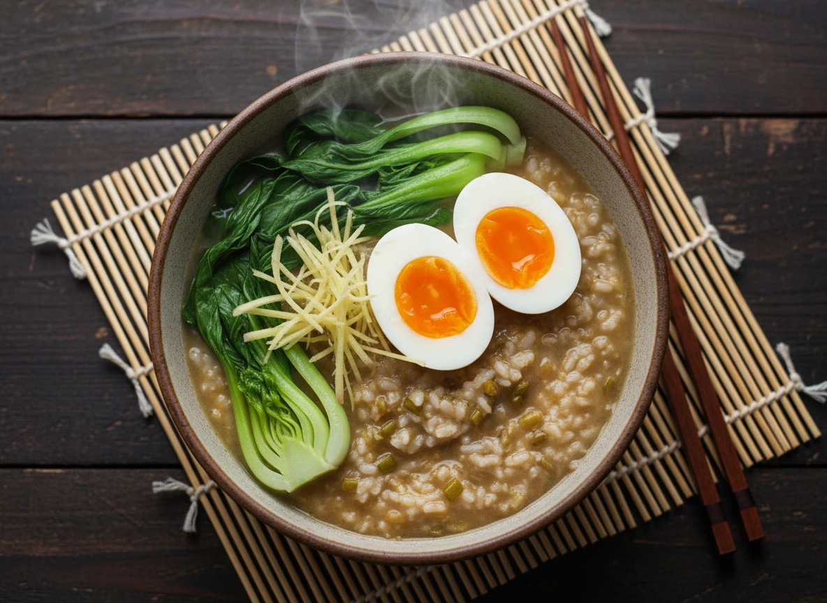 Congee Mit Ingwer, Ei Und Pak Choi