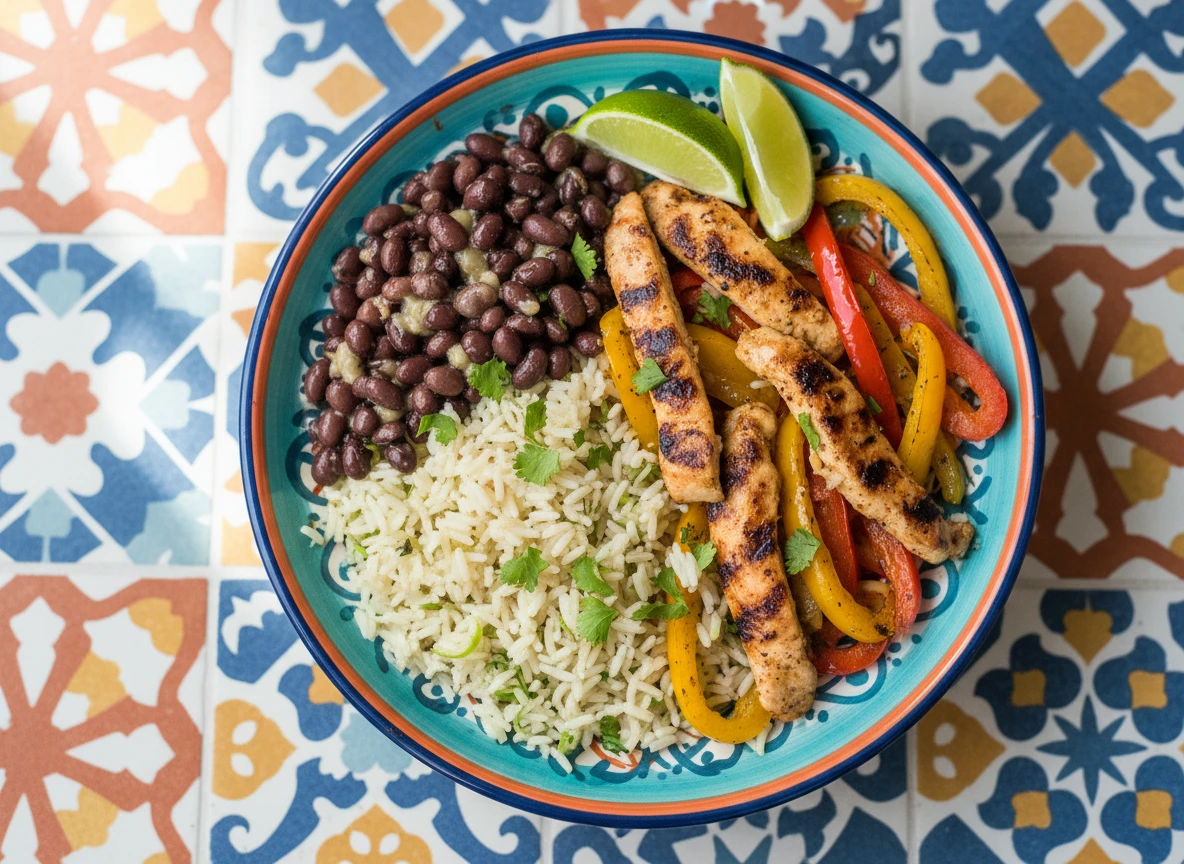 Fajita Bowl Mit Hähnchen, Paprika Und Limettenreis
