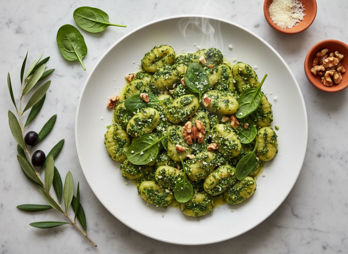 Gnocchi with Spinach Walnut Pesto