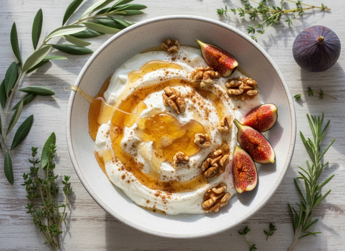 Yaourt grec avec miel, noix et figues