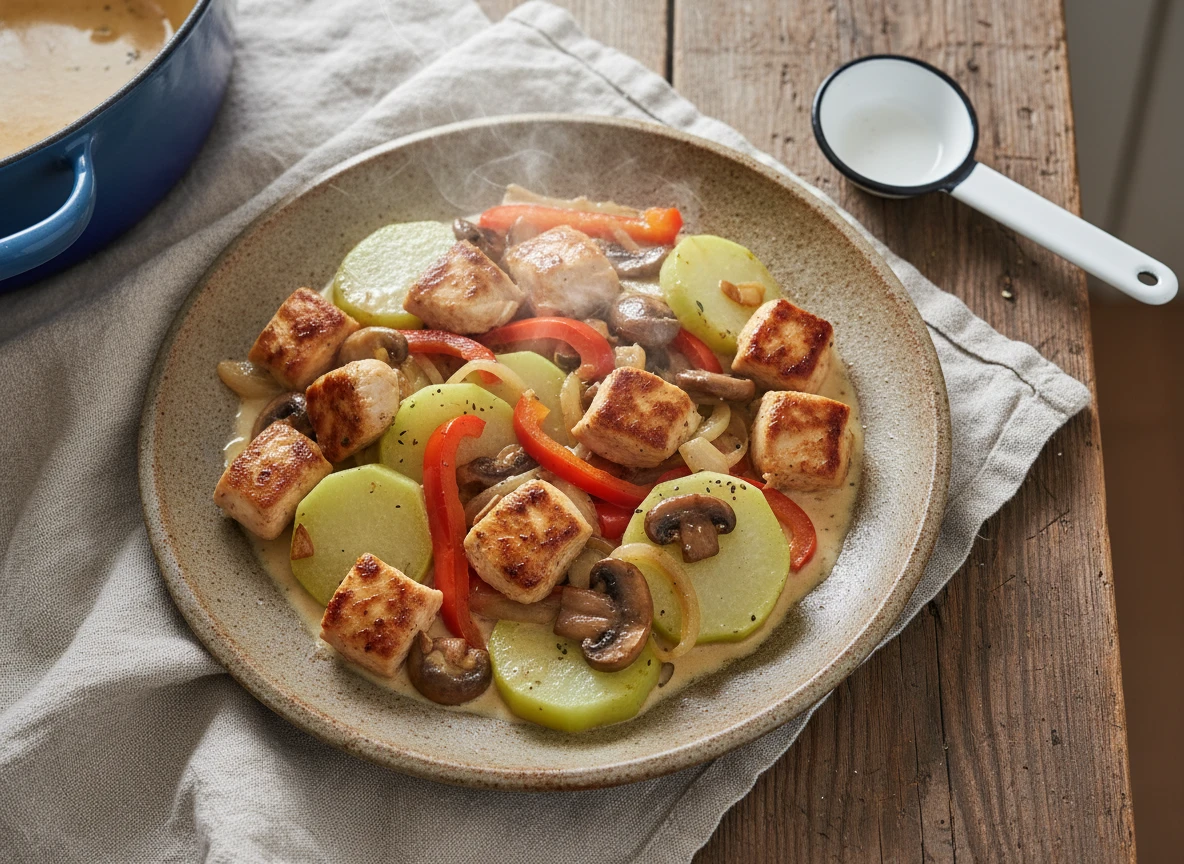 Hähnchen-Gemüse-Pfanne mit Rahm-Kohlrabi