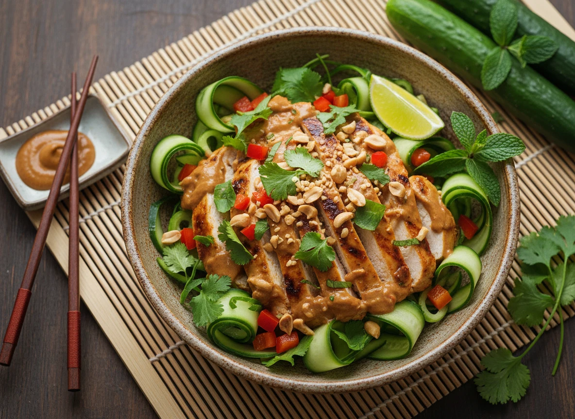 Chicken Satay Salad with Cucumber and Herbs