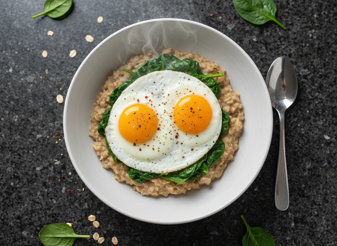 Herzhafter Haferbrei mit Spinat und Ei