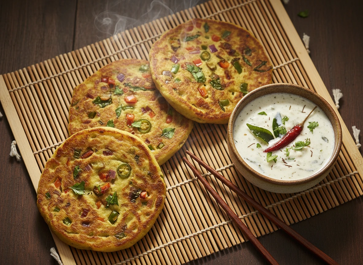 Uttapam de légumes indien avec chutney de noix de coco