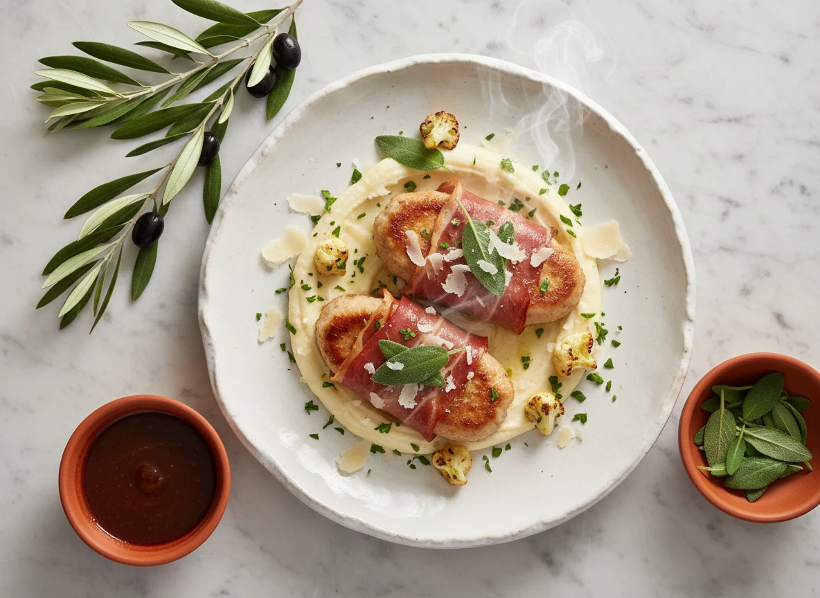 Veal Saltimbocca with Sage and Cauliflower Mash