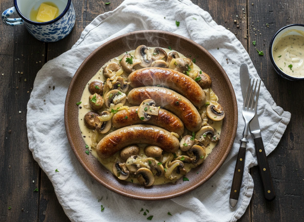 Keto Bratwurst Frühstück Mit Rahmchampignons