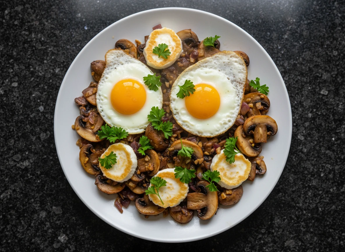 Keto Kräuter Champignon Pfanne Mit Ziegenkäse Und Spiegelei