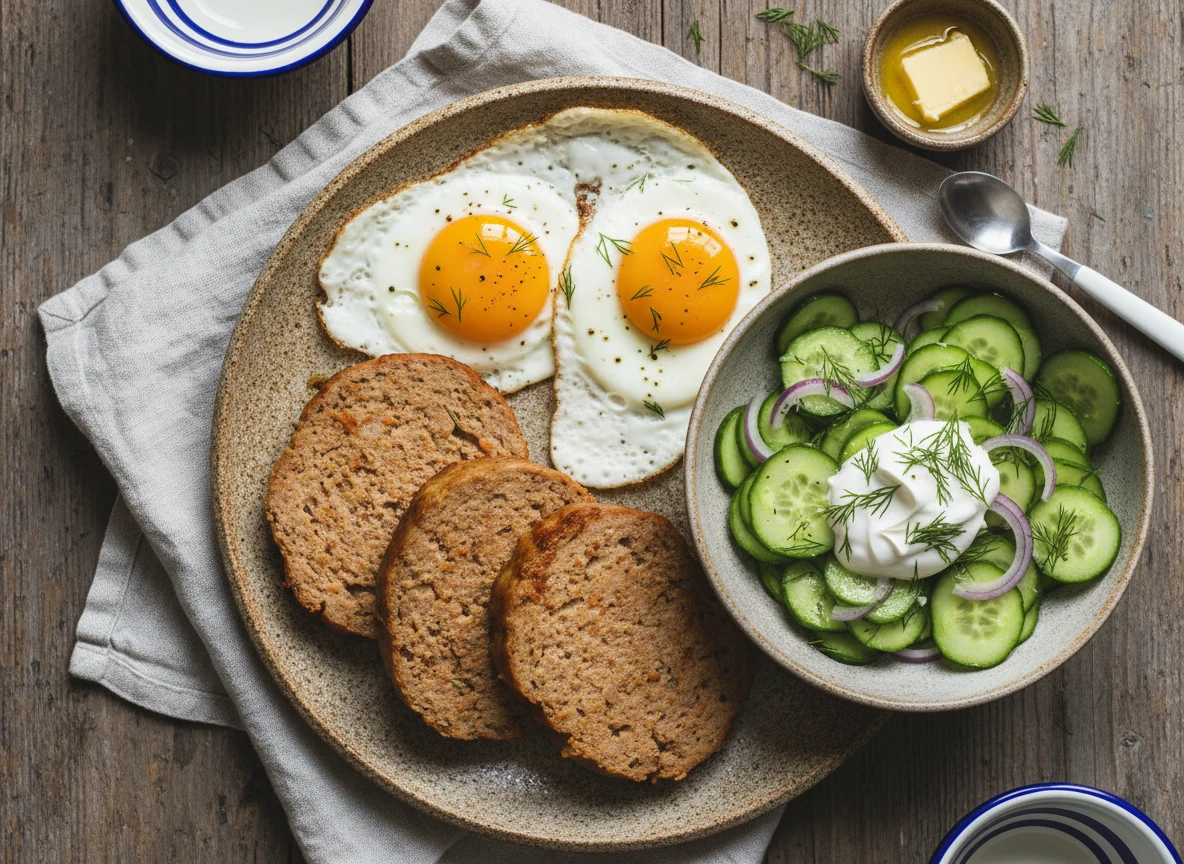 Keto Leberkäse Mit Spiegelei Und Gurkensalat