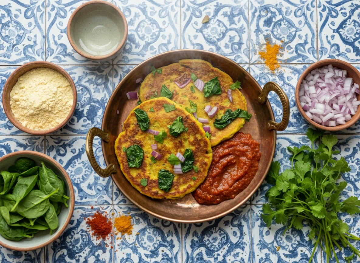 Kichererbsen Pfannkuchen (besan Chilla) Mit Tomaten Chutney