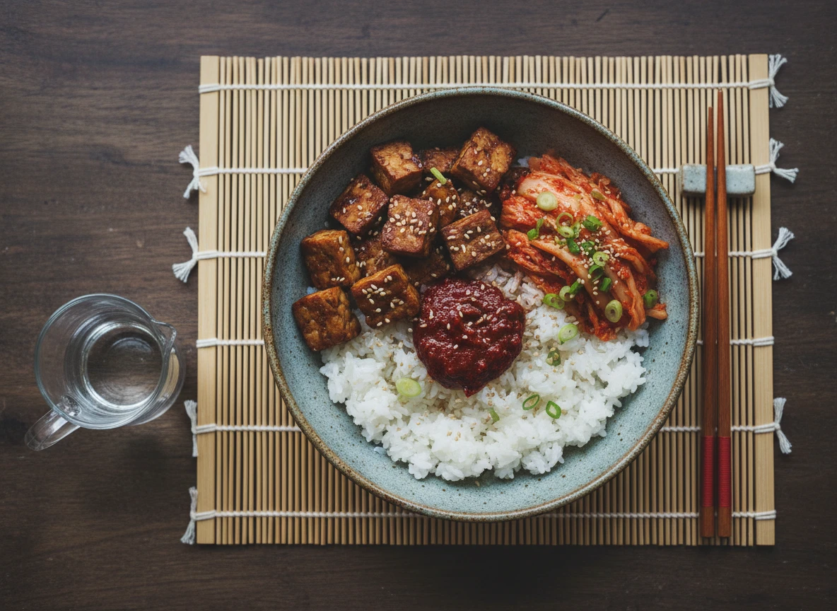 Koreanische Frühstücks Bowl Mit Klebreis Und Kimchi