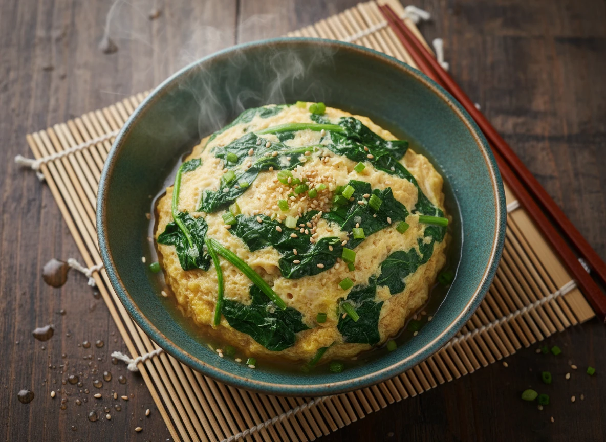 Koreanisches Gyeran Jjim Mit Spinat Und Sesam