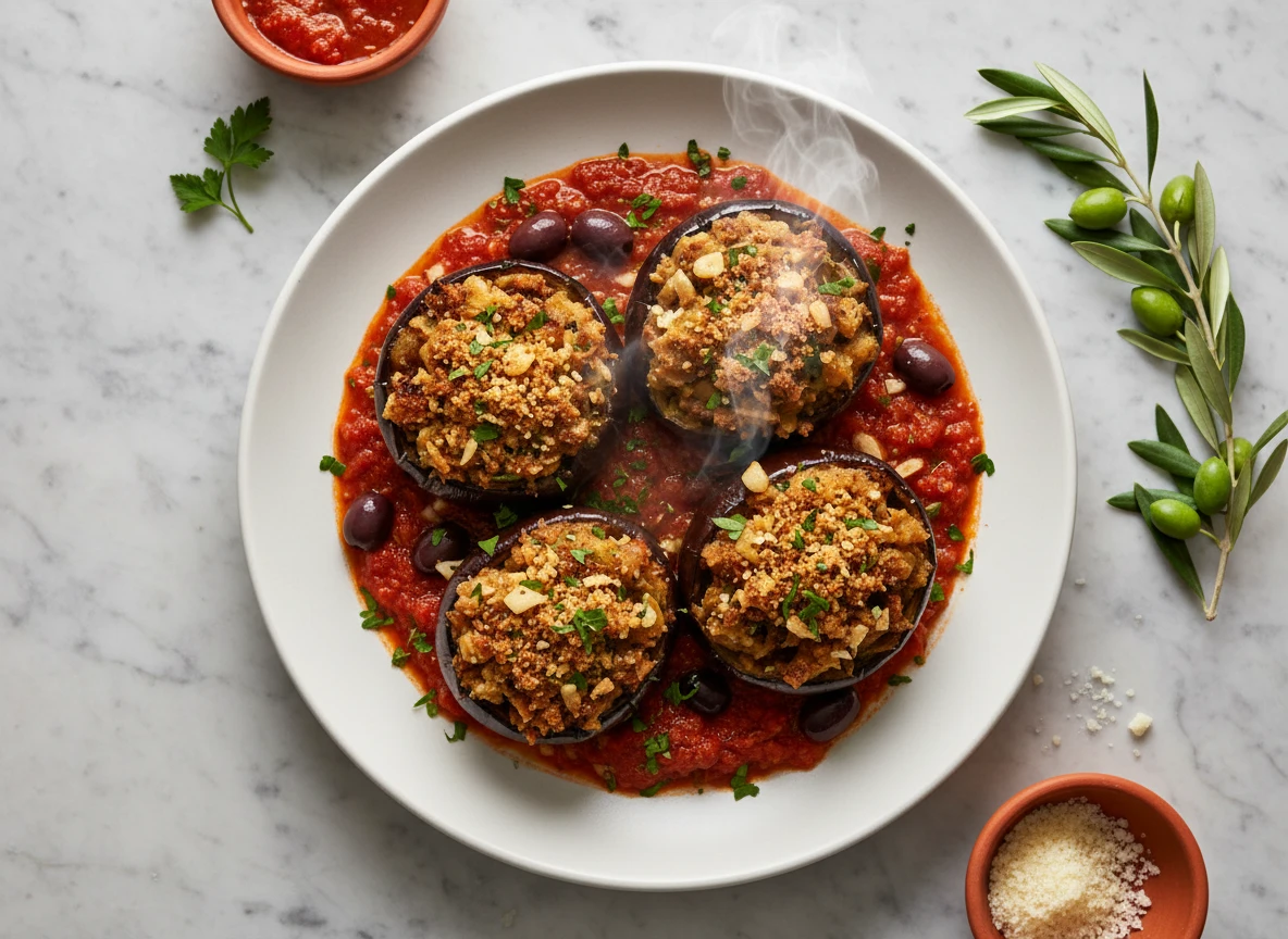 Stuffed Eggplants with Tomato Sauce