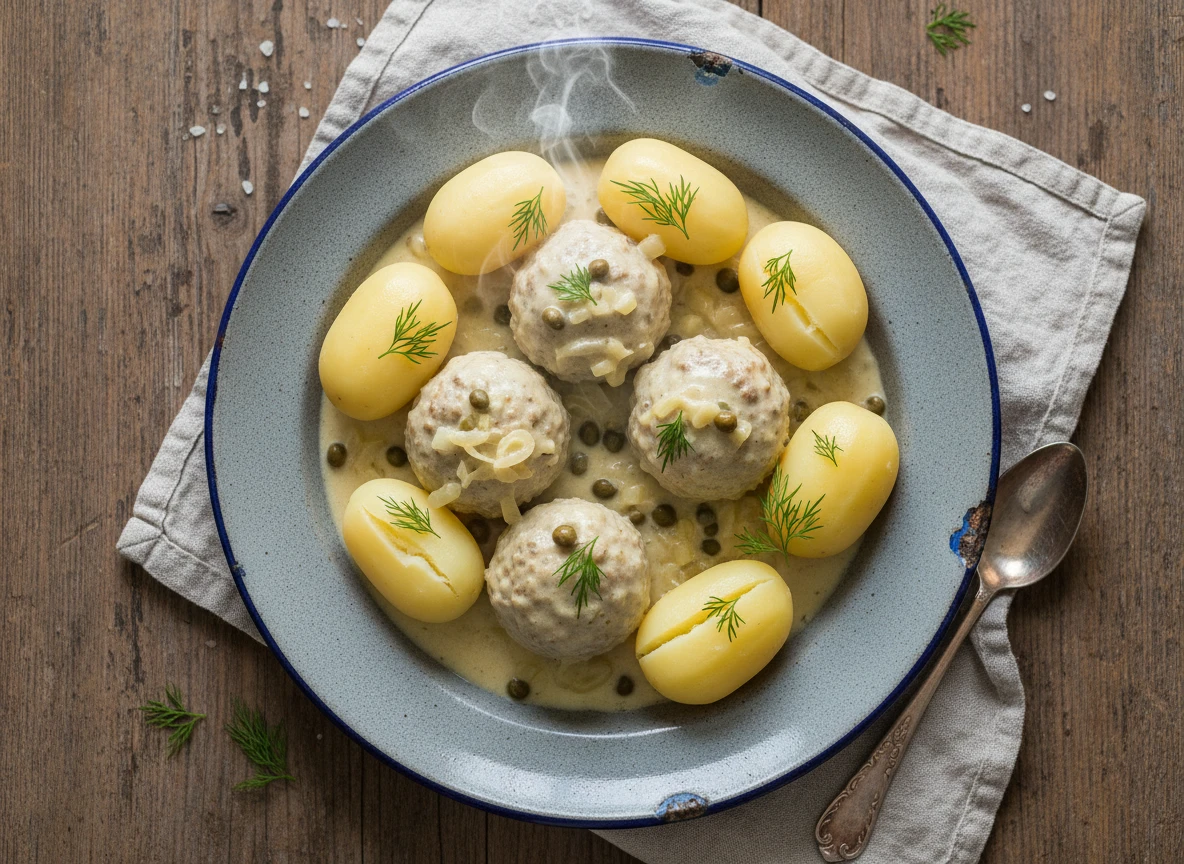 Milde Königsberger Klopse mit Kartoffeln