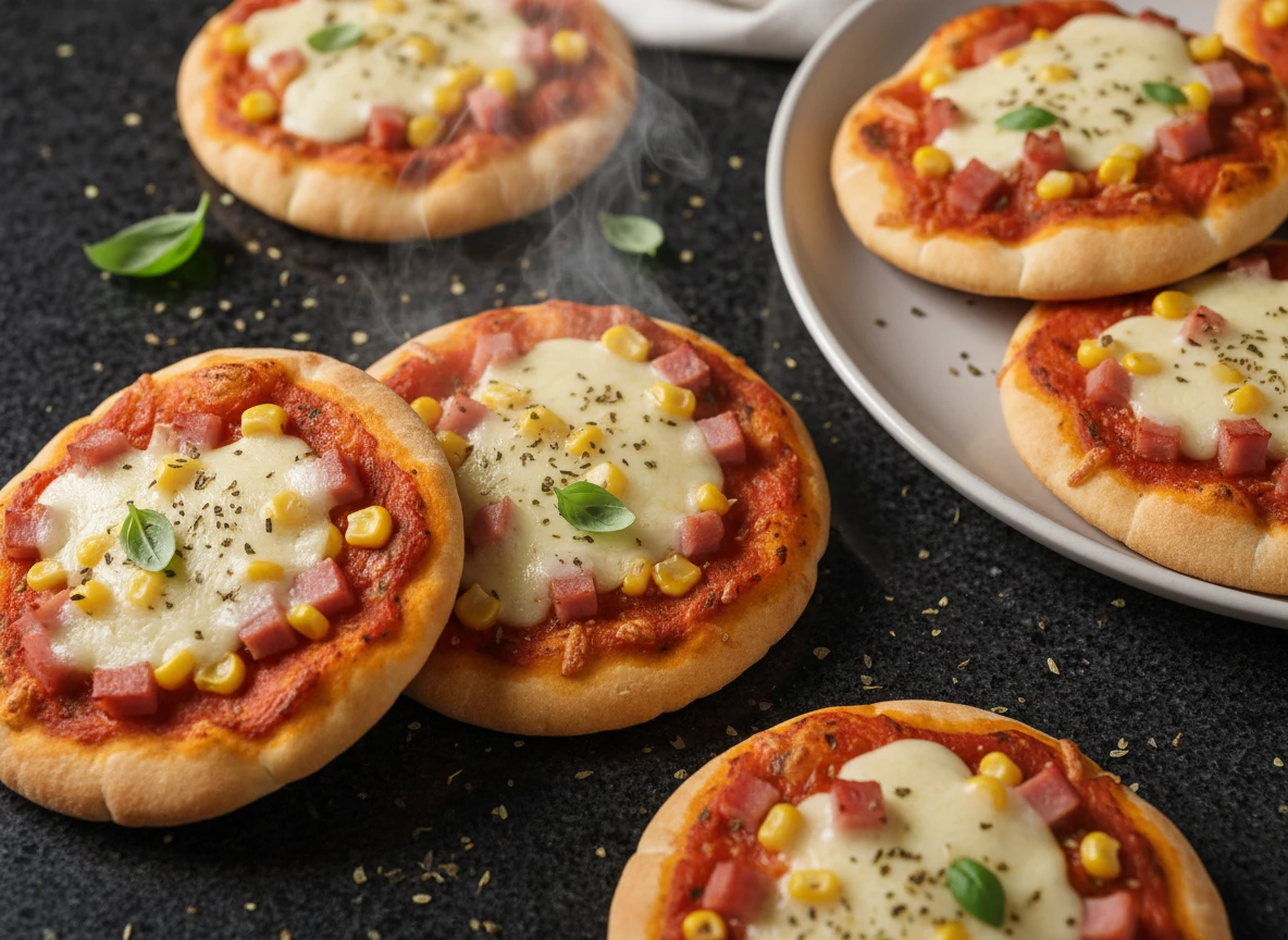 Mini-Pitas-Pizzas au jambon et maïs