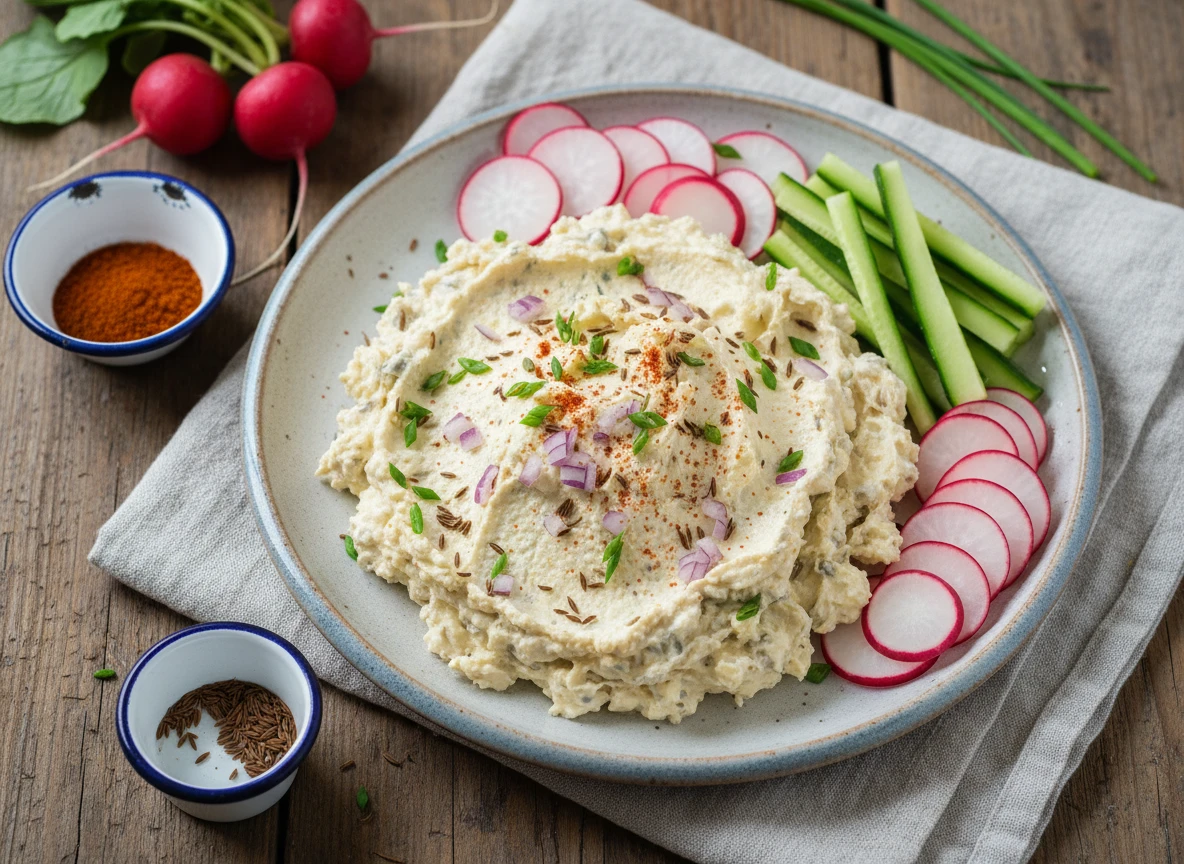 Obatzda mit Radieschen und Gurkensticks