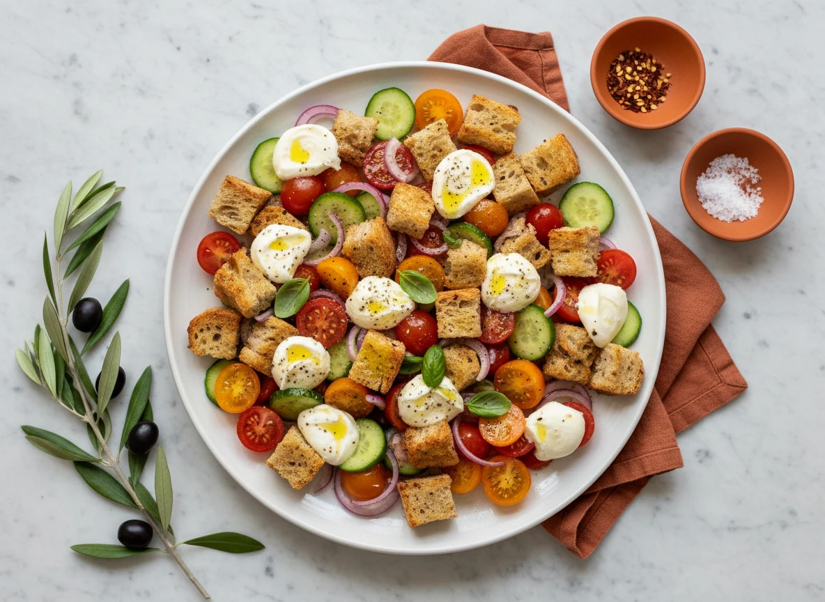 Panzanella Breakfast Salad with Mozzarella