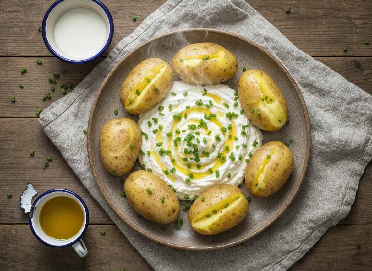 Quark Mit Leinöl Und Schnittlauch, Dazu Pellkartoffeln