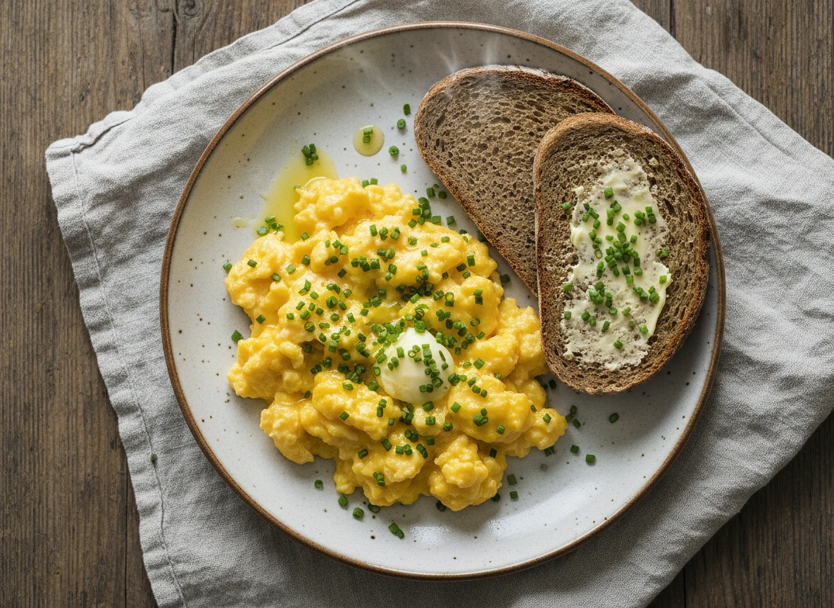 Rührei Mit Schnittlauch Und Roggenbrot