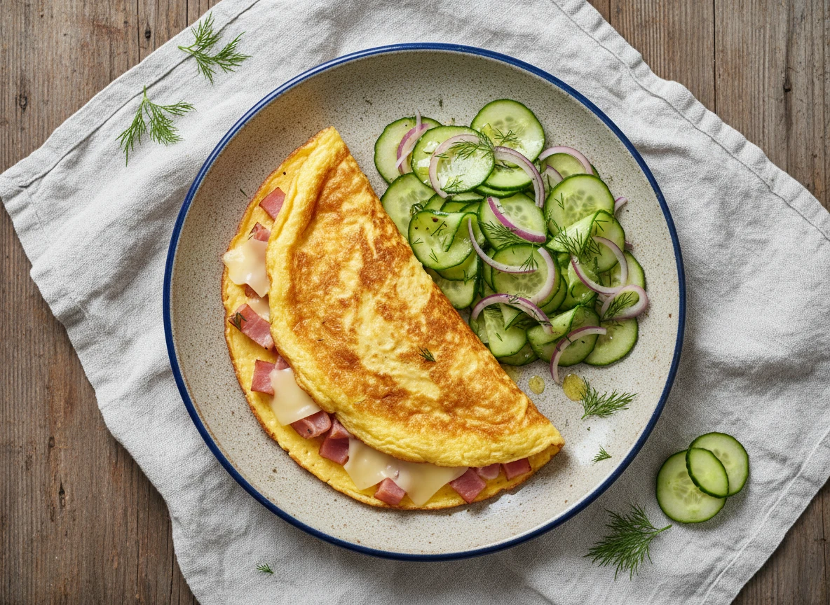 Schinken Käse Omelett Mit Gurkensalat